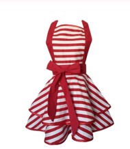 Forklæde: Frk. Hansen - vintage feminint forklæde med striber i rød/hvid